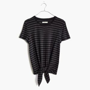 Madewell Modern Tie-Front Top in Black Stripe Sz XXS